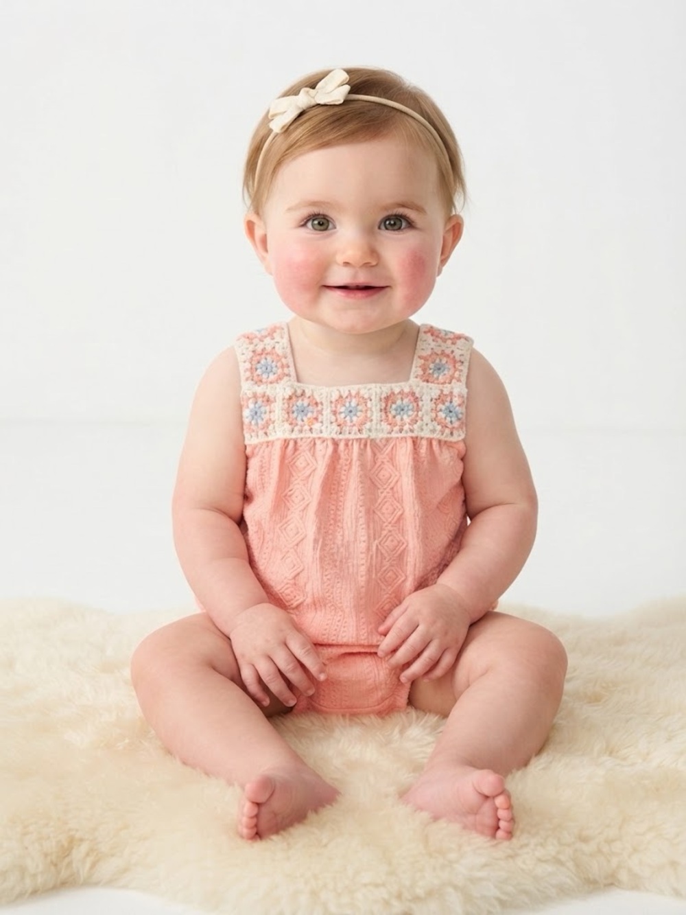 Carter's Peach Crochet Yoke Knit Romper Buble